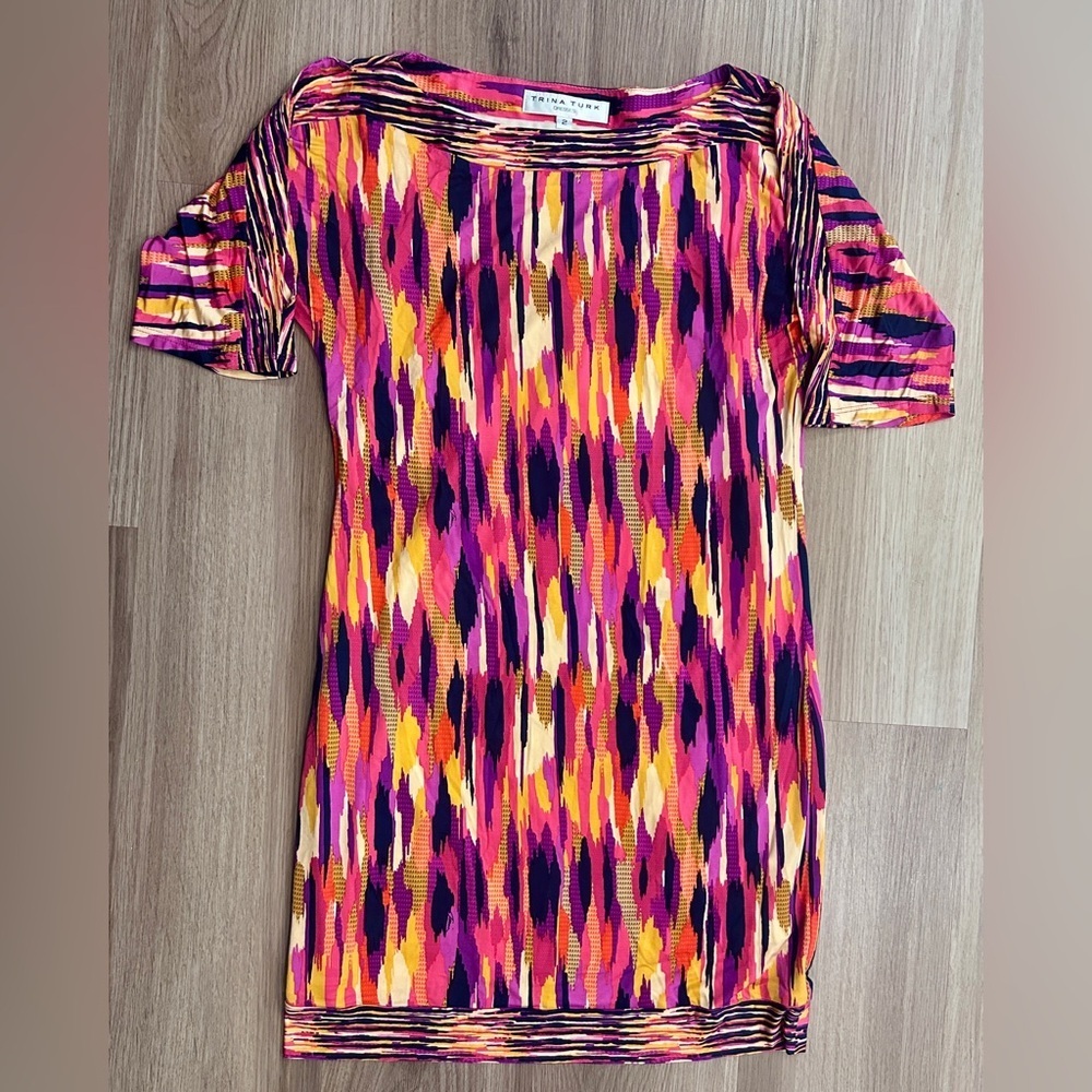 Trina Turk Corsica Mini Shift Dress Size 2 Multicolor Cold Shoulder Pullover
